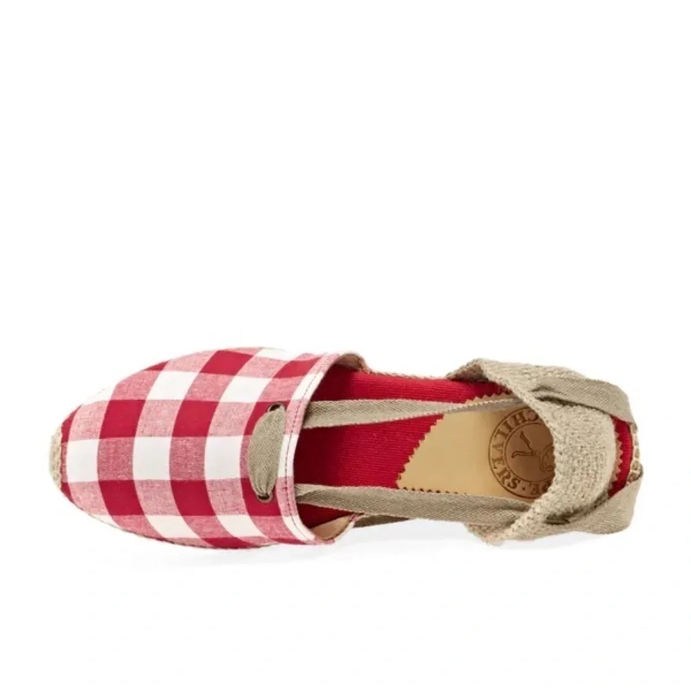 New Penelope Chilvers Valenciana Wedge Gingham Plaid Espadrille Sandals Shoes